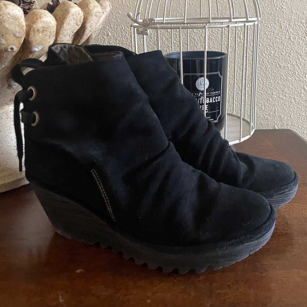Fly London Black suede booties